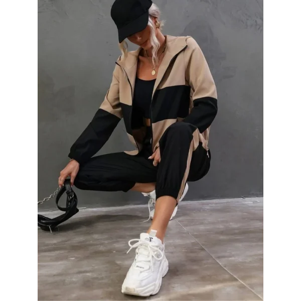 Kadın Uzun Kollu Kapşonlu önden Fermuarlı Viskon Iki Iplik Bluz Ve Pantolon Ikili Takım