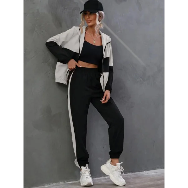 Kadın Uzun Kollu Kapşonlu önden Fermuarlı Viskon Iki Iplik Bluz Ve Pantolon Ikili Takım