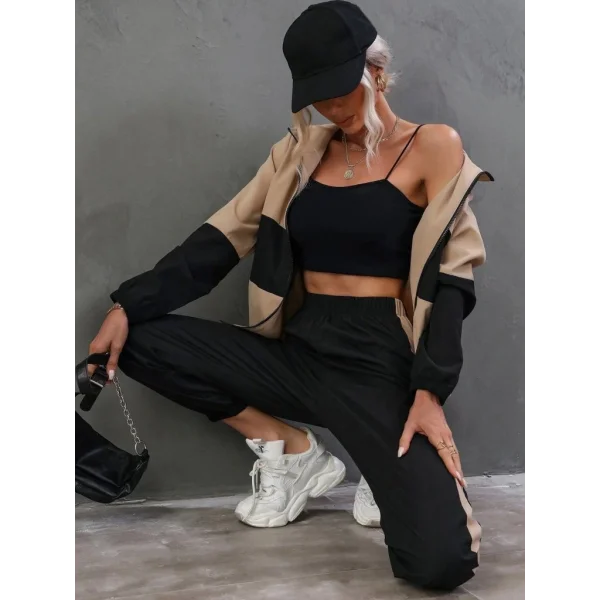 Kadın Uzun Kollu Kapşonlu önden Fermuarlı Viskon Iki Iplik Bluz Ve Pantolon Ikili Takım