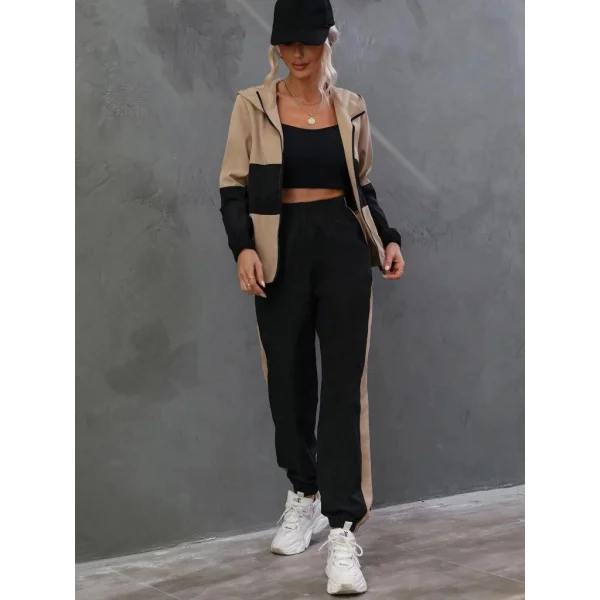 Kadın Uzun Kollu Kapşonlu önden Fermuarlı Viskon Iki Iplik Bluz Ve Pantolon Ikili Takım