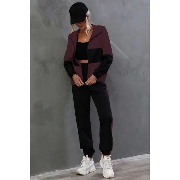 Kadın Uzun Kollu Kapşonlu önden Fermuarlı Viskon Iki Iplik Bluz Ve Pantolon Ikili Takım