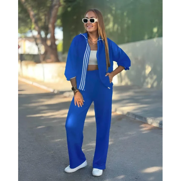 Kadın Uzun Kollu Kapşonlu önü Fermuarlı şerit Detay Viskon Iki Iplik Alt üst Ikili Takım