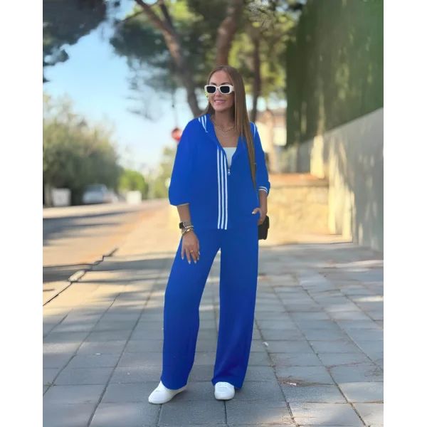 Kadın Uzun Kollu Kapşonlu önü Fermuarlı şerit Detay Viskon Iki Iplik Alt üst Ikili Takım