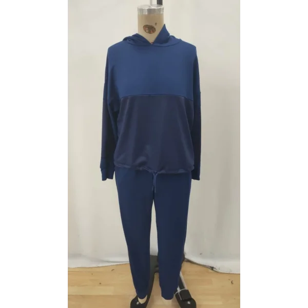 Kadın Uzun Kollu Kapşonlu Viskon Iki Iplik Bluz Ve Pantolon Ikili Takım