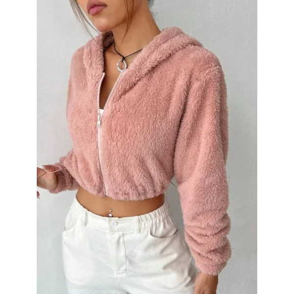 Kadın Uzun Kollu Kapüşon Detay Beli astikli Pelüş Hırka