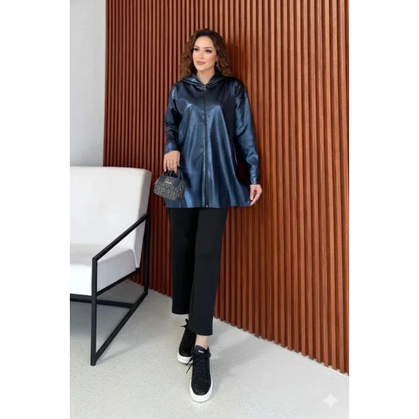 Kadın Uzun Kollu Kapüşon Detay Fermuarlı Tunik Hırka