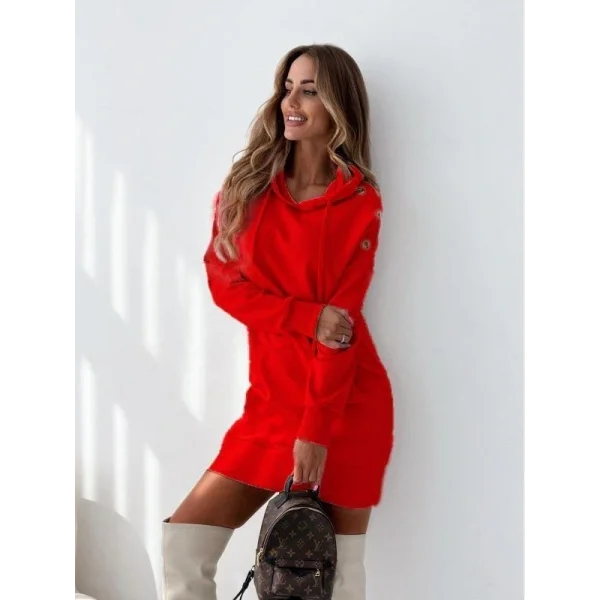 Kadın Uzun Kollu Kapüşon Detay Mini Elbise