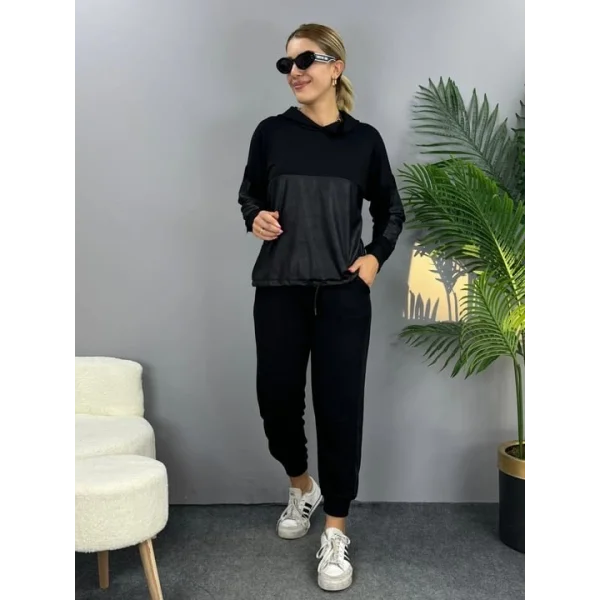 Kadın Uzun Kollu Kapüşonlu Oversize Sweat Ve Pantolon Ikili Takım