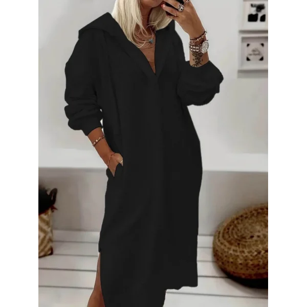Kadın Uzun Kollu Kapüşonlu Yakası Açık Modal Elbise