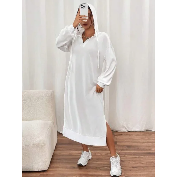 Kadın Uzun Kollu Kapüşonlu Yakası Açık Modal Elbise