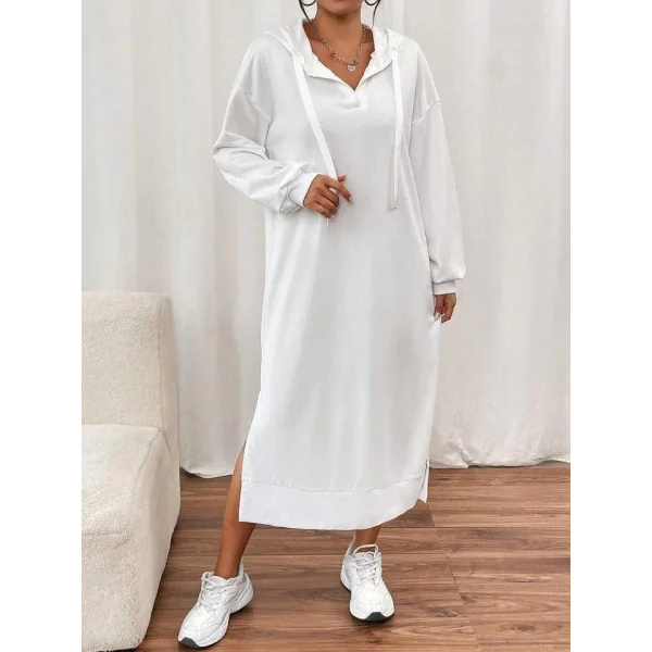 Kadın Uzun Kollu Kapüşonlu Yakası Açık Modal Elbise