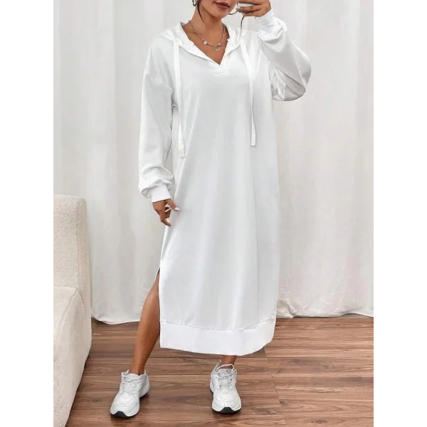 Kadın Uzun Kollu Kapüşonlu Yakası Açık Modal Elbise