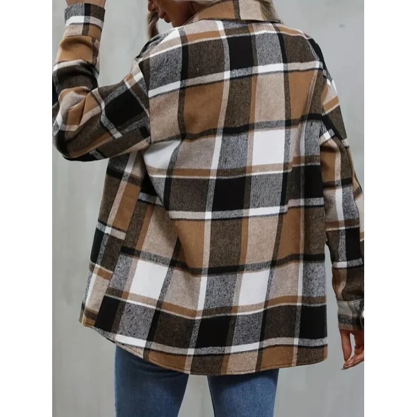 Kadın Uzun Kollu Kare Desenli önden Düğmeli Dokuma Gömlek