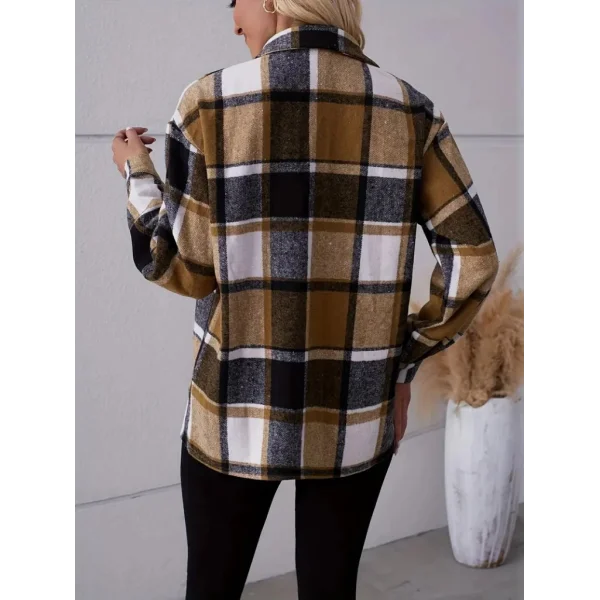 Kadın Uzun Kollu Kare Desenli önden Düğmeli Dokuma Gömlek