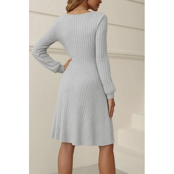 Kadın Uzun Kollu Kare Yaka Düğmeli Kısa şardonlu Iki Iplik Mini Elbise