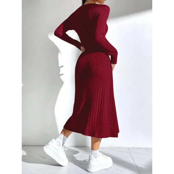 Kadın Uzun Kollu Kare Yaka Midi Kaşkorse Elbise