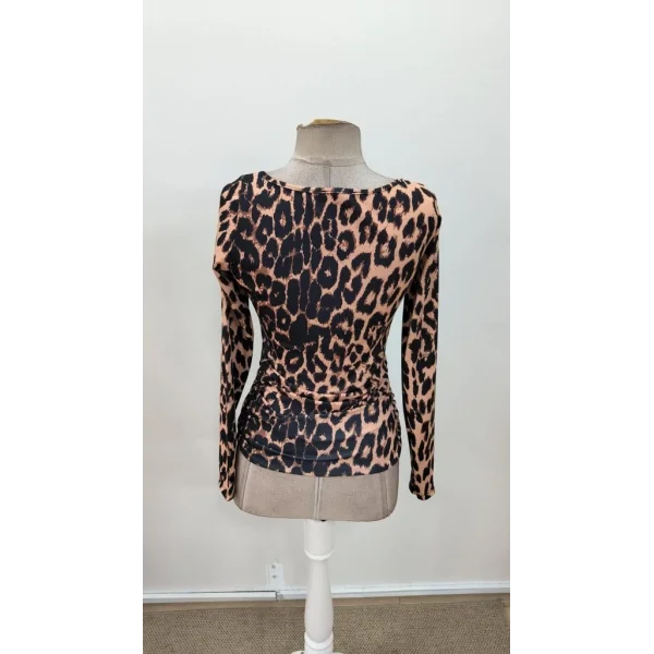 Kadın Uzun Kollu Kare Yakalı Leopar Desenli Dalgıç Bluz