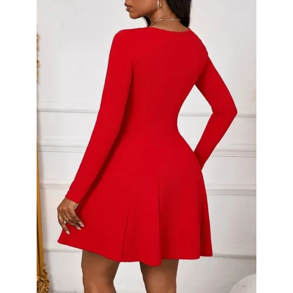 Kadın Uzun Kollu Kare Yakalı Mini Ithal Krep Elbise