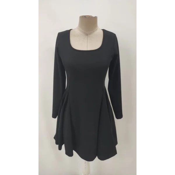 Kadın Uzun Kollu Kare Yakalı Mini Ithal Krep Elbise