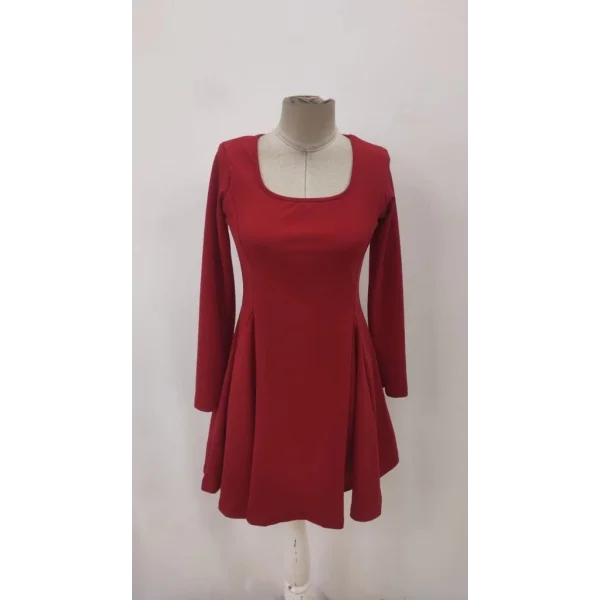 Kadın Uzun Kollu Kare Yakalı Mini Ithal Krep Elbise