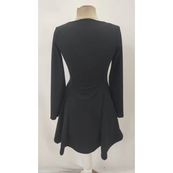 Kadın Uzun Kollu Kare Yakalı Mini Ithal Krep Elbise