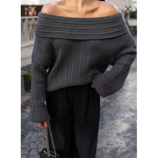 Kadın Uzun Kollu Katlama Detay Madonna Yaka Salaş Kazak