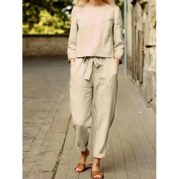 Kadın Uzun Kollu Kayık Yaka Bluz Kuşaklı Havuç Pantolon Aerobin Ikili Takım