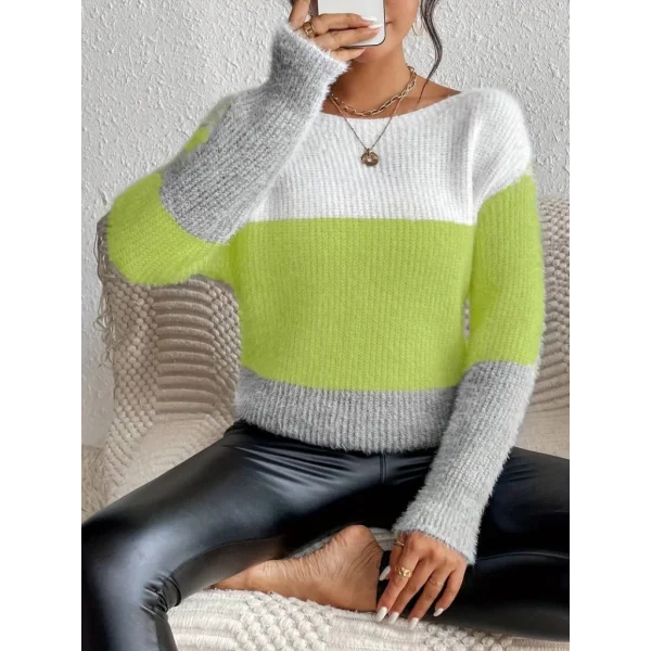 Kadın Uzun Kollu Kayık Yaka çok Renkli Triko Bluz