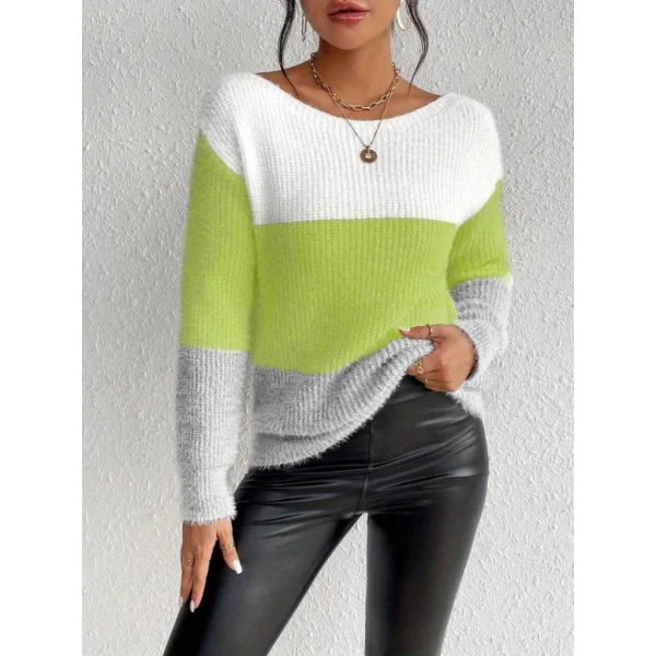 Kadın Uzun Kollu Kayık Yaka çok Renkli Triko Bluz