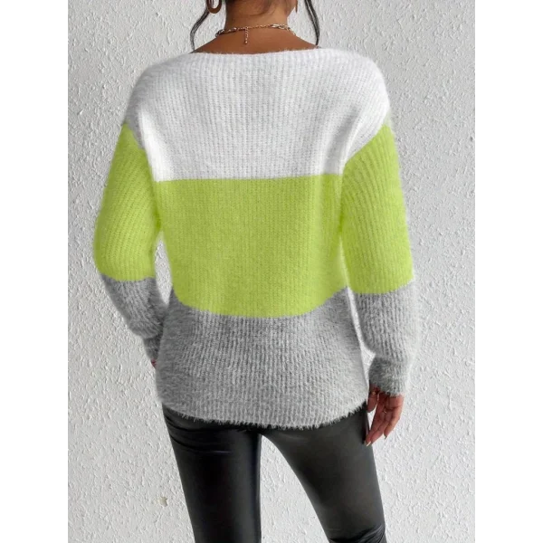 Kadın Uzun Kollu Kayık Yaka çok Renkli Triko Bluz