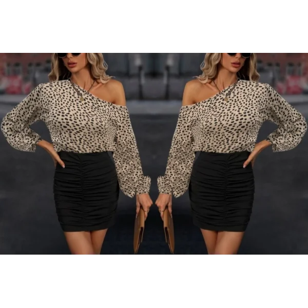 Kadın Uzun Kollu Kayık Yaka Eteği Büzgülü üst Mikro Alt Sandy Mini Elbise