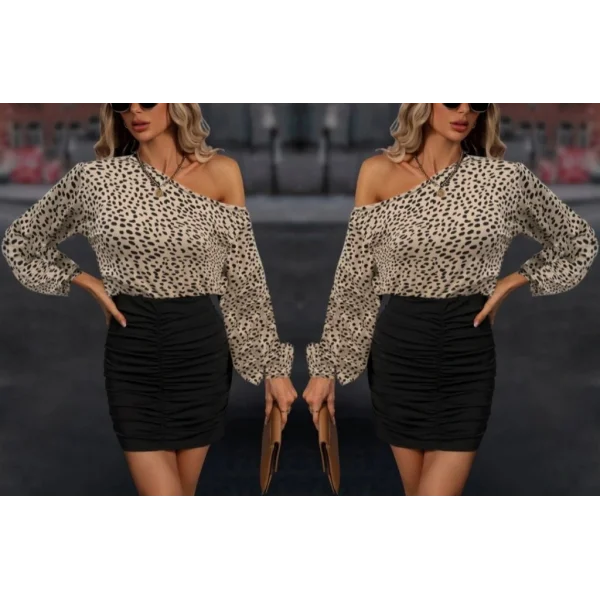 Kadın Uzun Kollu Kayık Yaka Eteği Büzgülü üst Mikro Alt Sandy Mini Elbise