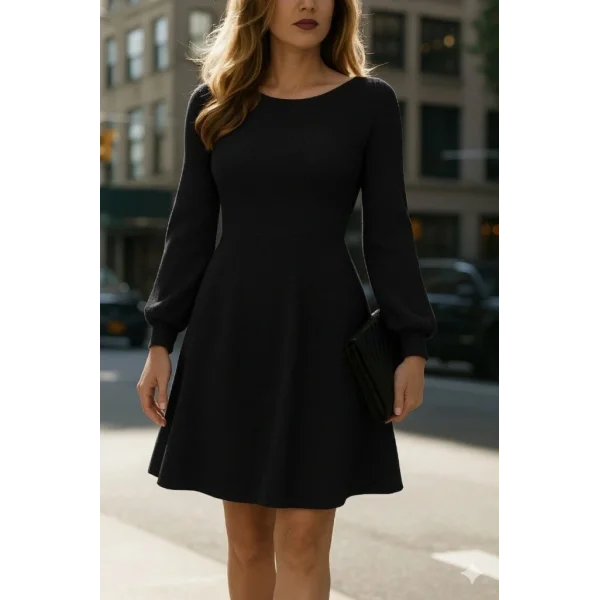 Kadın Uzun Kollu Kayık Yaka Kısa Triko Elbise