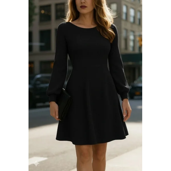 Kadın Uzun Kollu Kayık Yaka Kısa Triko Elbise