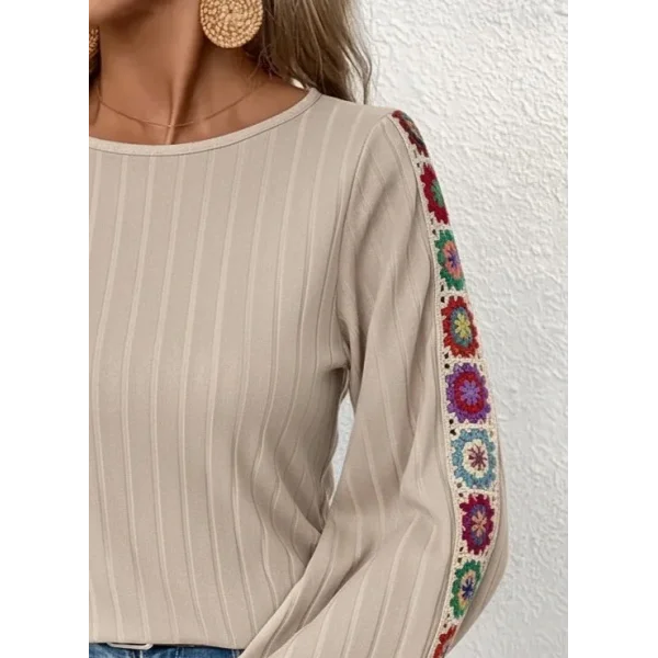 Kadın Uzun Kollu Kayık Yaka şardonlu Kaşkorse Bej Bluz