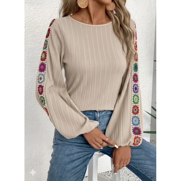 Kadın Uzun Kollu Kayık Yaka şardonlu Kaşkorse Bej Bluz