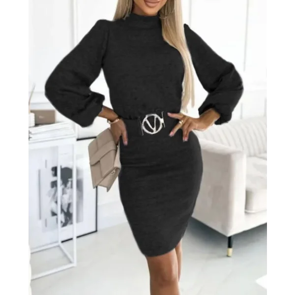 Kadın Uzun Kollu Kemer Dahil Mşnş Elbise