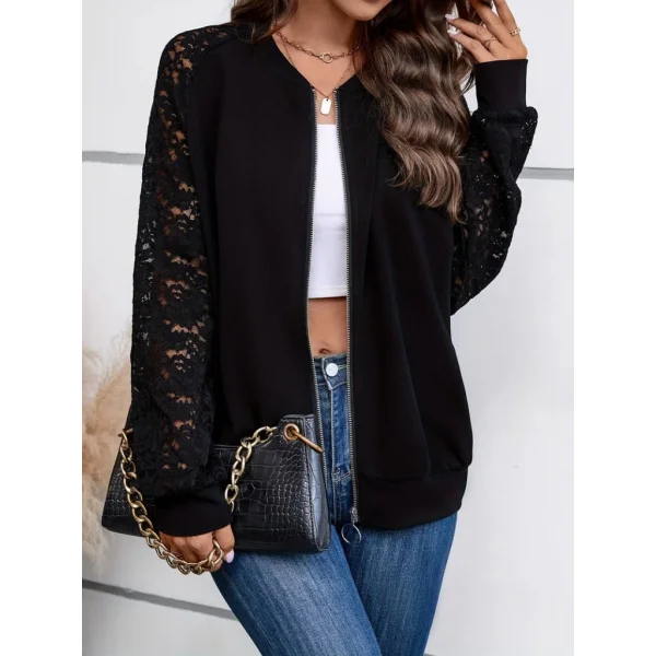 Kadın Uzun Kollu Kolları Dantel Detay önden Fermuarlı Viskon Iki Iplik Ceket