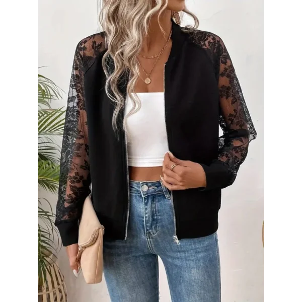 Kadın Uzun Kollu Kolları Dantelli önü Fermuarlı Iki Iplik Ceket