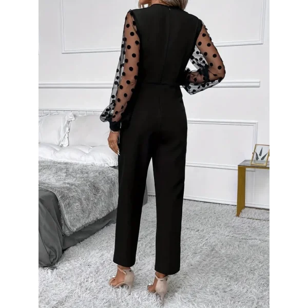 Kadın Uzun Kollu Kolu Tül Detaylı Kruvaze Yaka Krep Tulum