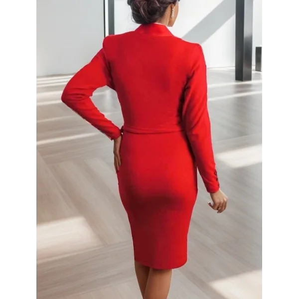 Kadın Uzun Kollu Kruvaze Yaka Bağcık Detay Akrilik Mini Boy Elbise
