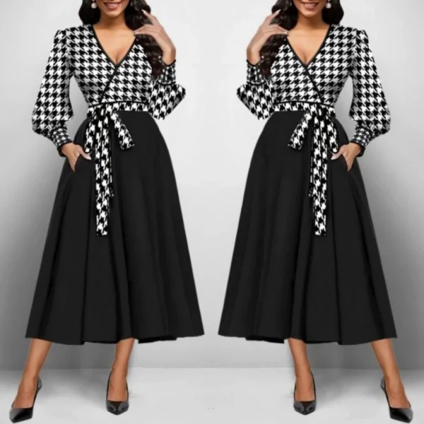 Kadın Uzun Kollu Kruvaze Yaka Dalgıç Krep Midi Boy Elbise