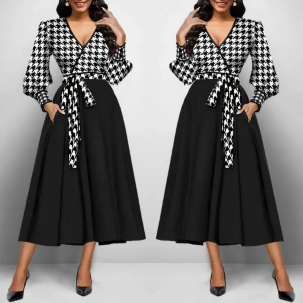 Kadın Uzun Kollu Kruvaze Yaka Dalgıç Krep Midi Boy Elbise