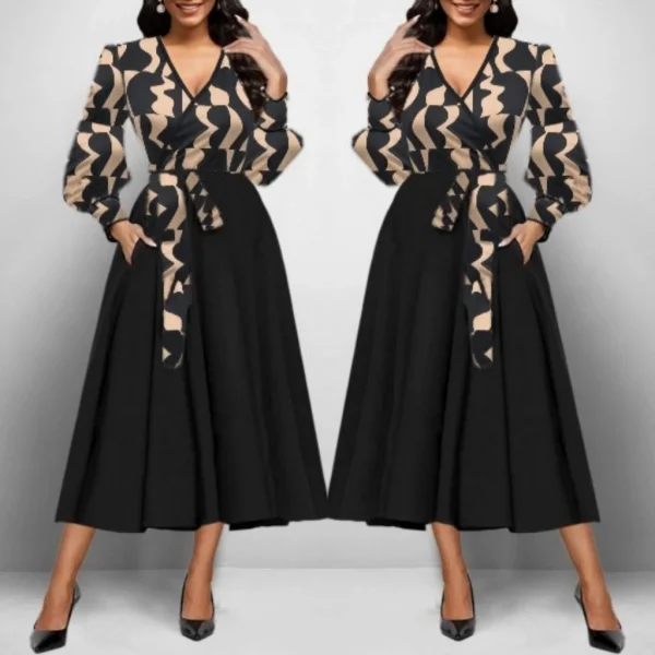 Kadın Uzun Kollu Kruvaze Yaka Dalgıç Krep Midi Boy Elbise