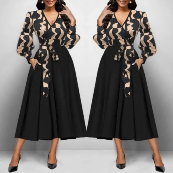 Kadın Uzun Kollu Kruvaze Yaka Dalgıç Krep Midi Boy Elbise