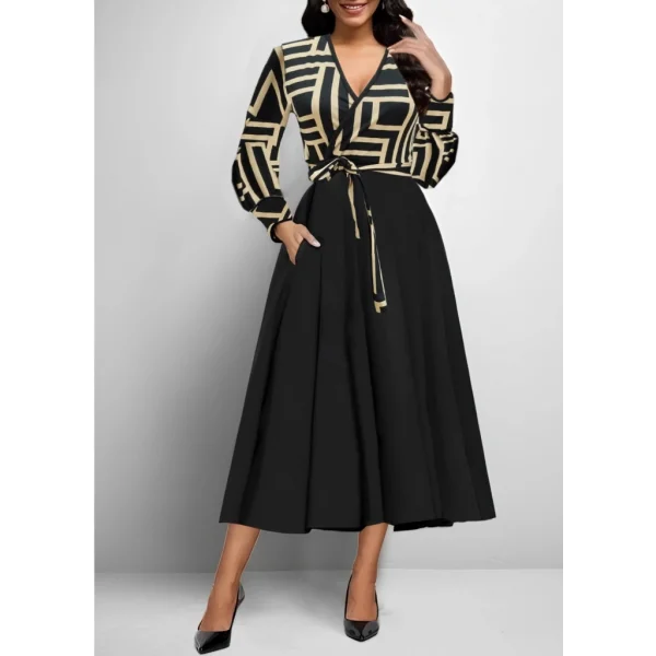 Kadın Uzun Kollu Kruvaze Yaka Dalgıç Krep Midi Boy Elbise