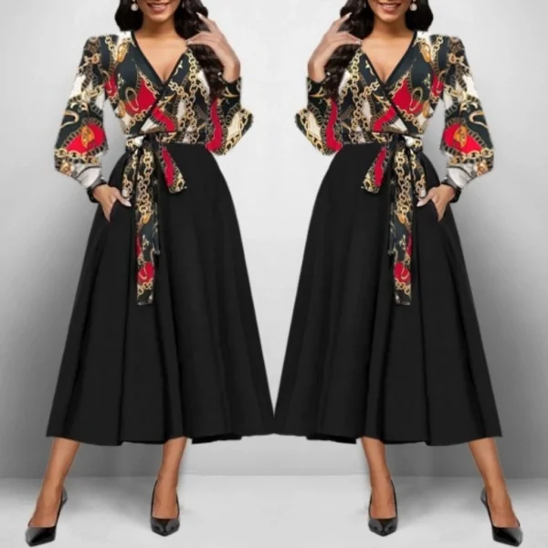 Kadın Uzun Kollu Kruvaze Yaka Dalgıç Krep Midi Boy Elbise