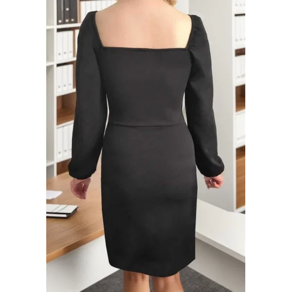 Kadın Uzun Kollu Kruvaze Yaka Kol Ağzı Lastikli Uzun Dökümlükrep Mini Boy Elbise