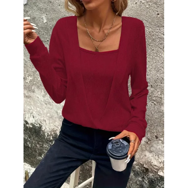 Kadın Uzun Kollu Kruvaze Yaka Kol Ve Etek Ucu Manşet Detay Yumoş Bluz