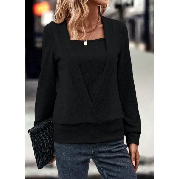 Kadın Uzun Kollu Kruvaze Yaka Kol Ve Etek Ucu Manşet Detay Yumoş Bluz